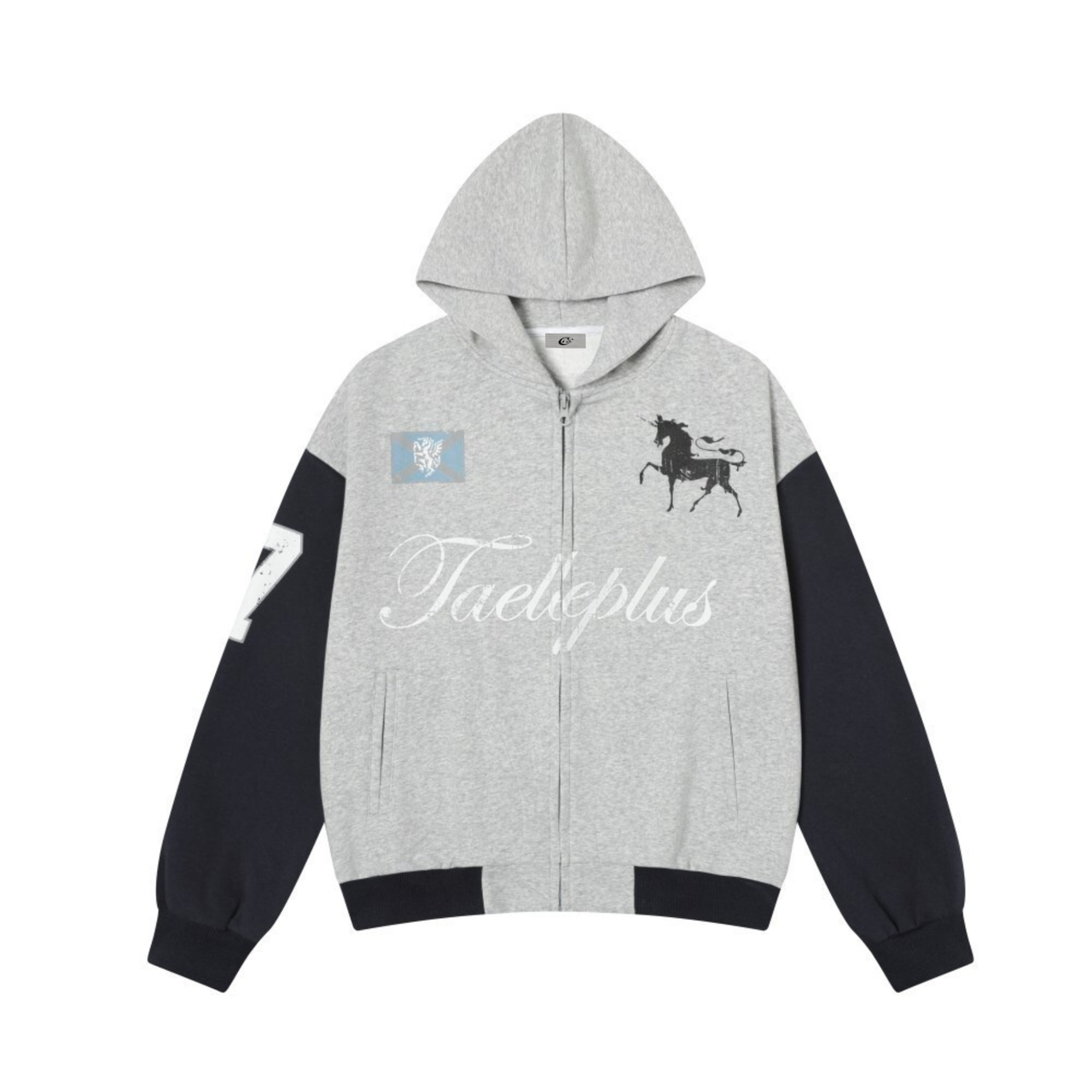 Omirad Contrast Sleeve Graphic Zip-Up Hoodie