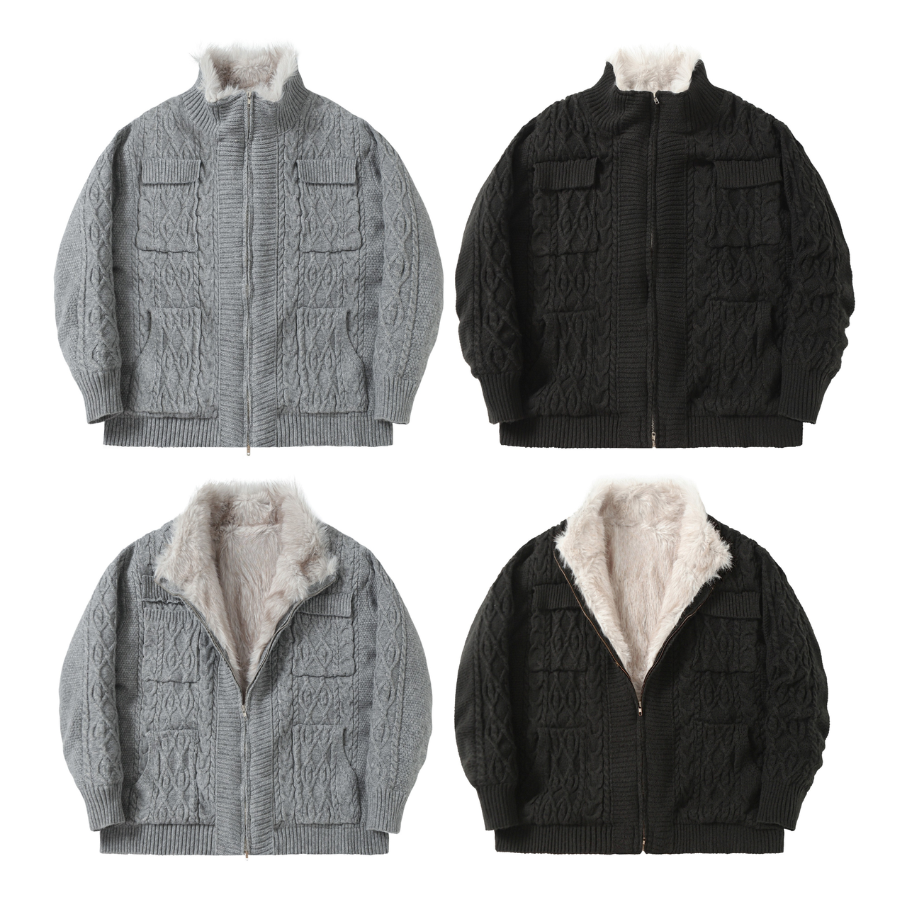 Omirad Fleece-Lined Cable Knit Jacket