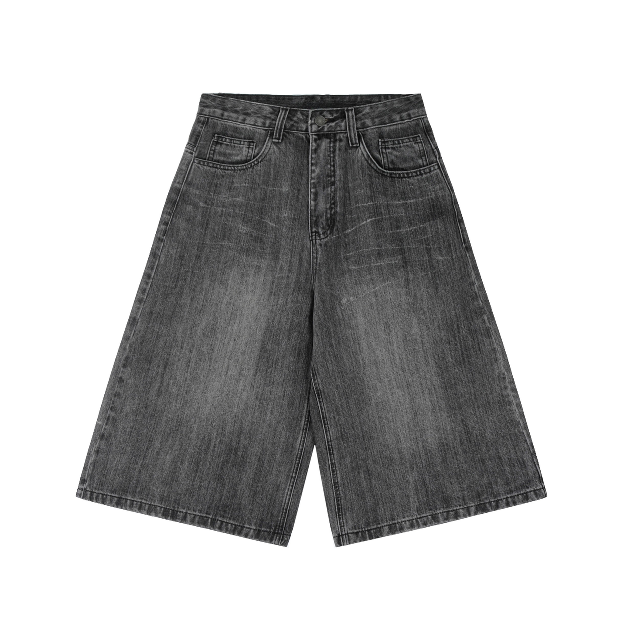 Omirad Plaid-Pocket Wide Denim Shorts
