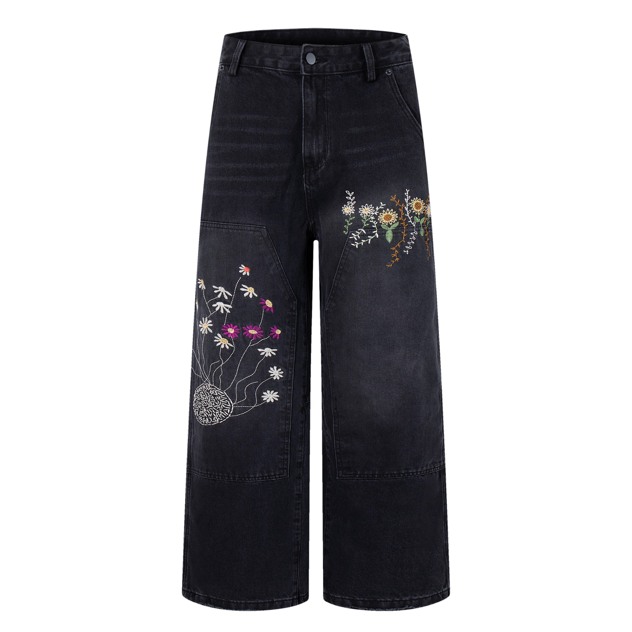 Omirad Floral Embroidered Wide-Leg Denim
