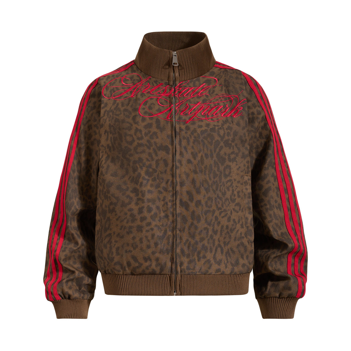 Omirad Leopard Stripe Script Zip-Up Jacket