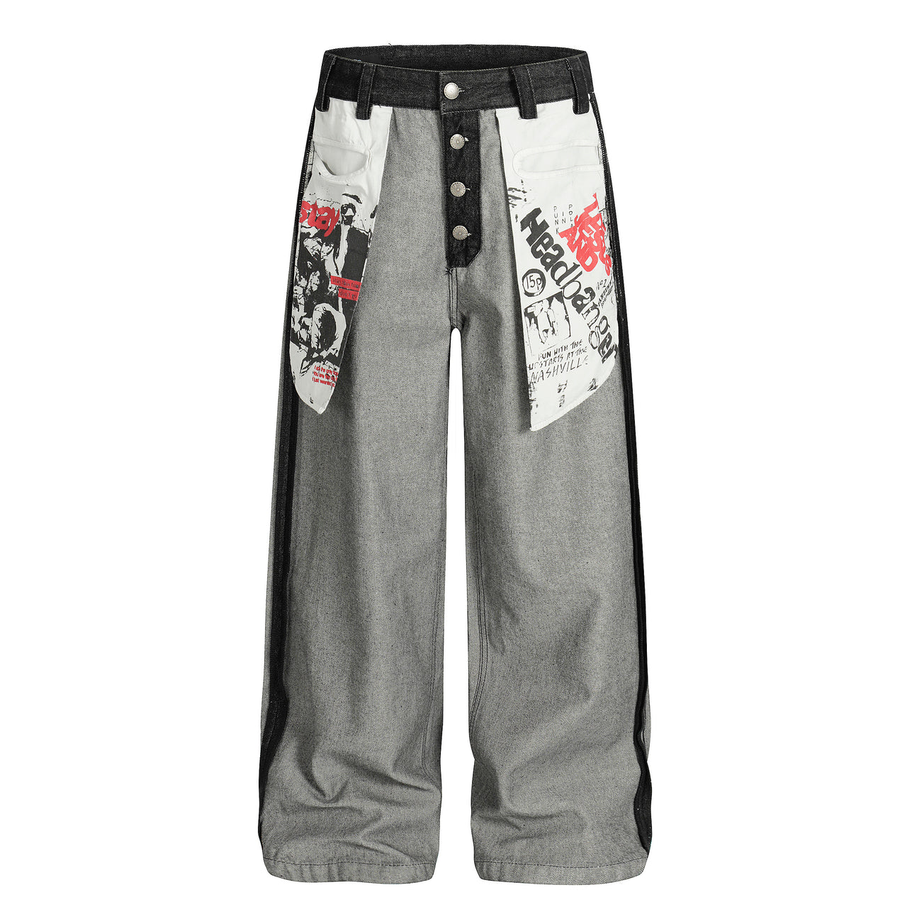Avant-Garde Inside-Out Large-Pocket Printed Jeans