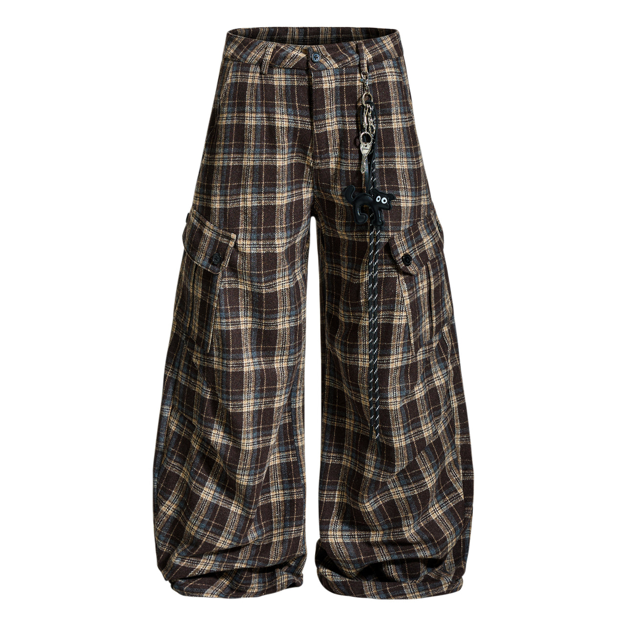 Vintage Relaxed Plaid Curved-Cut Cargo Pants