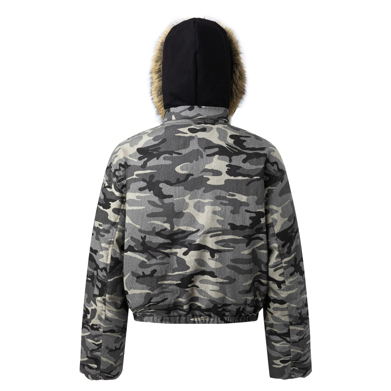 Faux-Fur-Trim Camo Jacket