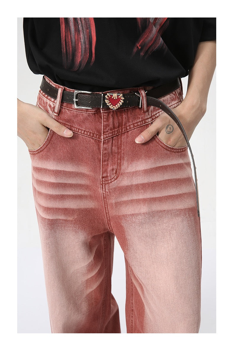 American Stone-Washed Straight-Leg Wide-Leg Jeans