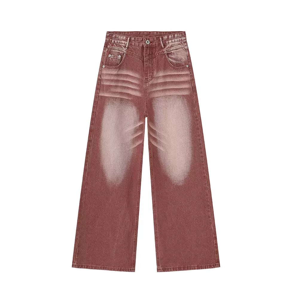 American Stone-Washed Straight-Leg Wide-Leg Jeans