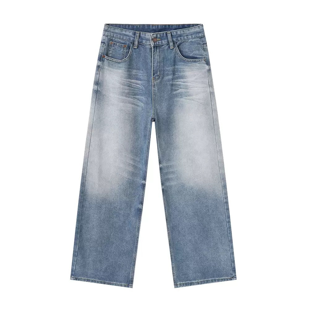 Vintage Stone-Washed Draped Jeans