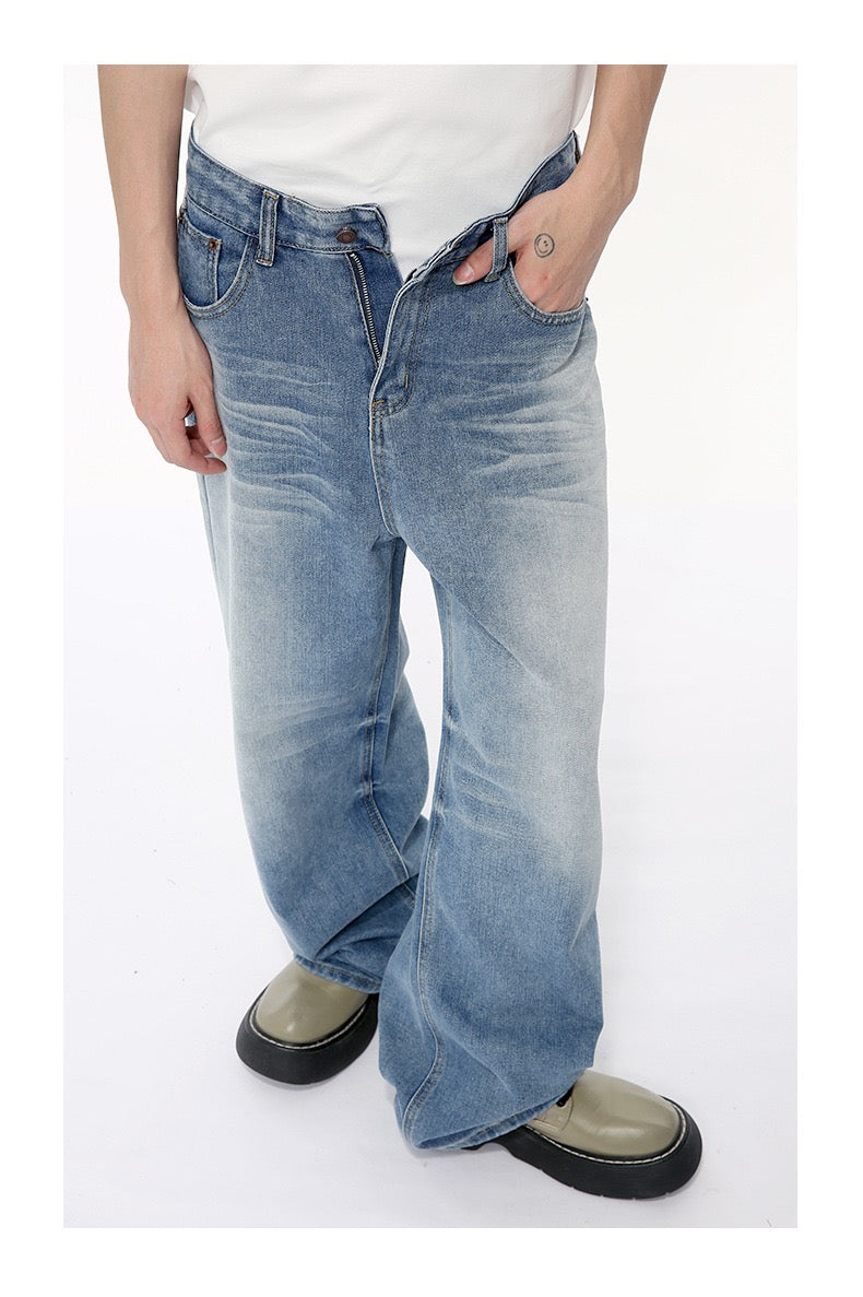 Vintage Stone-Washed Draped Jeans