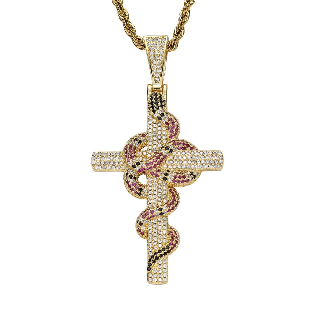 Hip-Hop Cross Snake Pendant Necklace