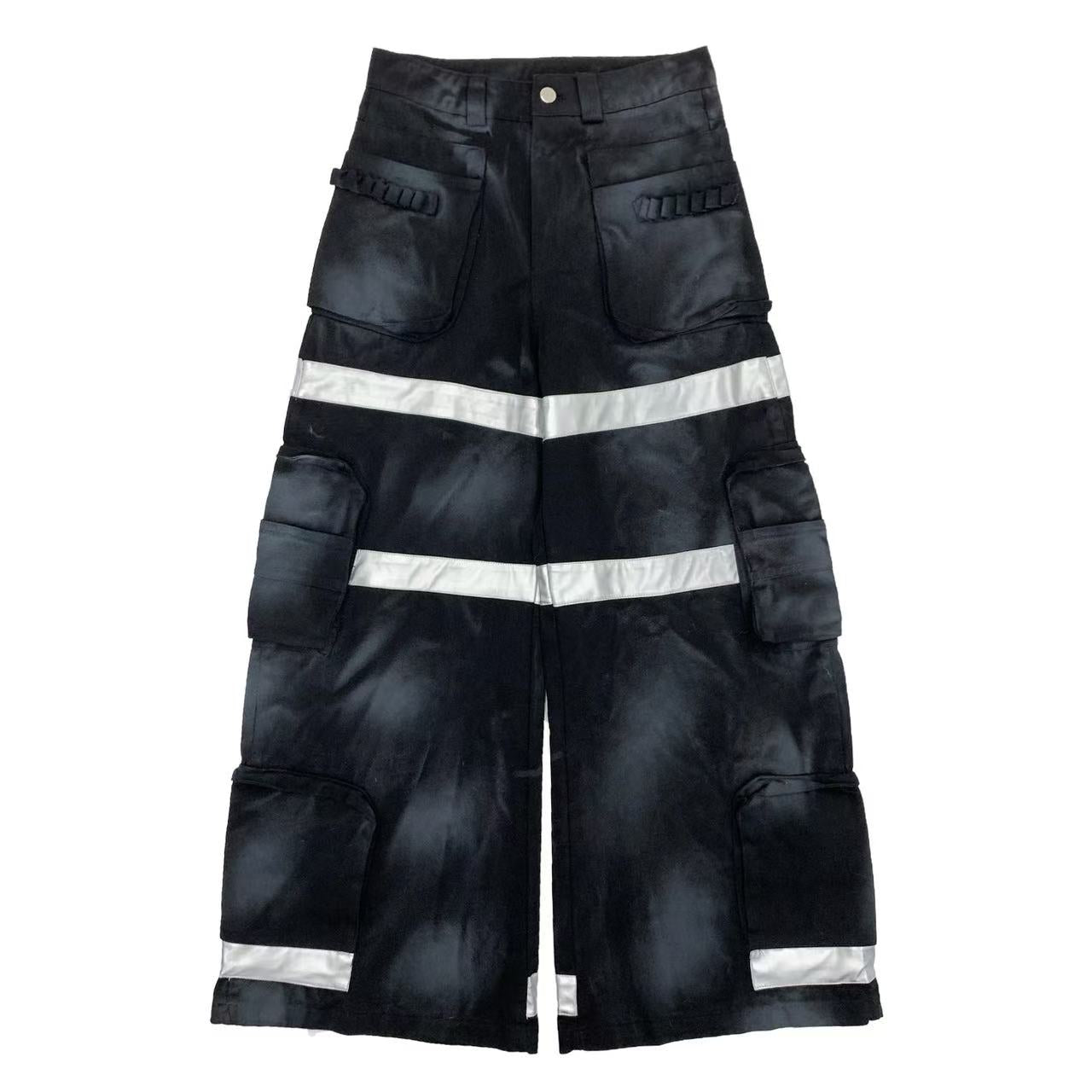 Dark Distressed Patchwork Utility Jeans