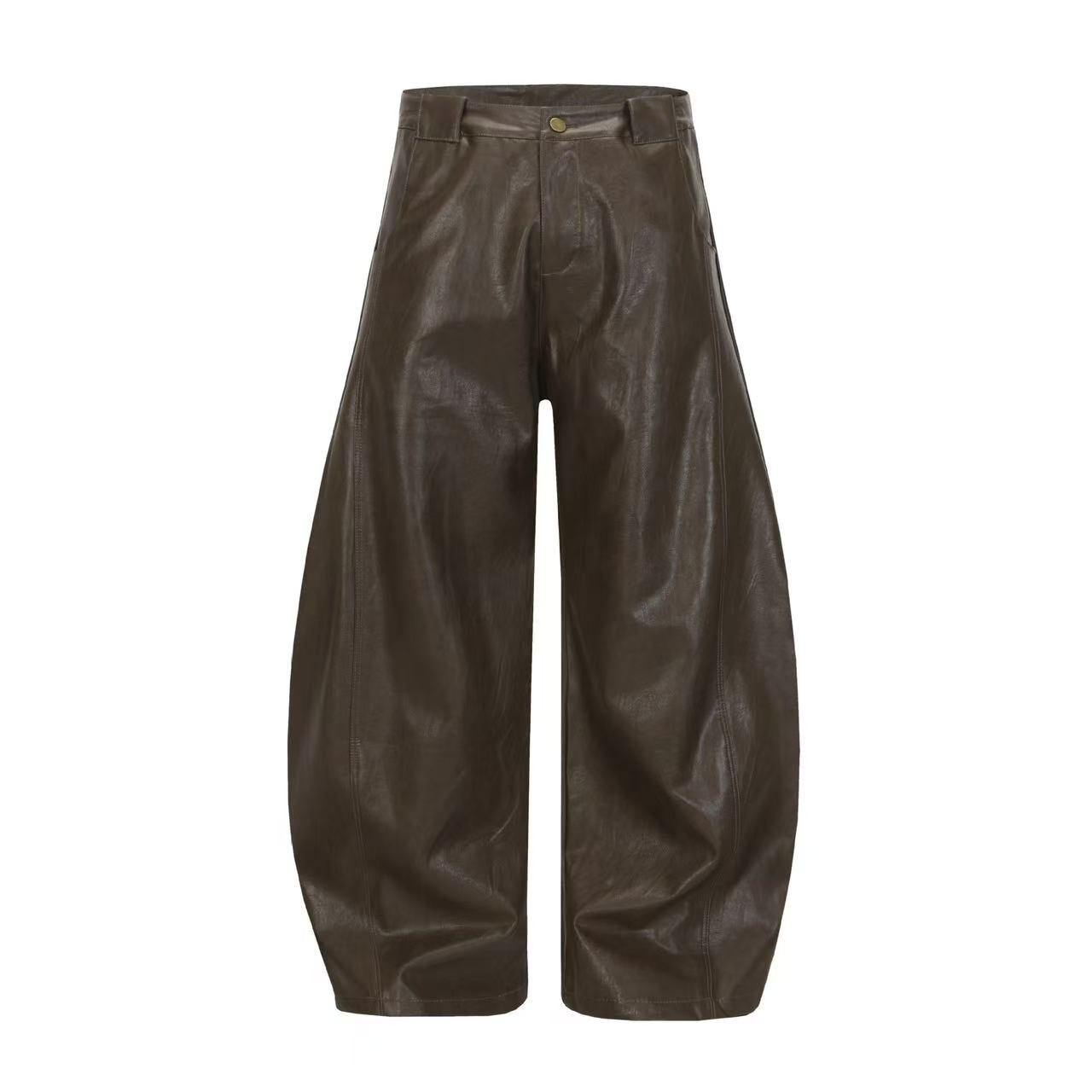 Vintage-Inspired Curved-Cut PU Pants