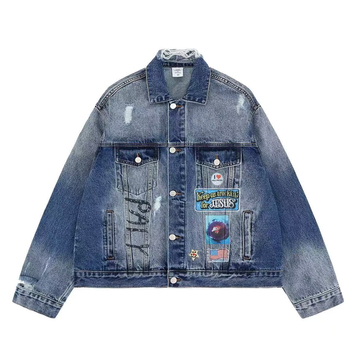 American Hip-Hop Digital Print Denim Jacket