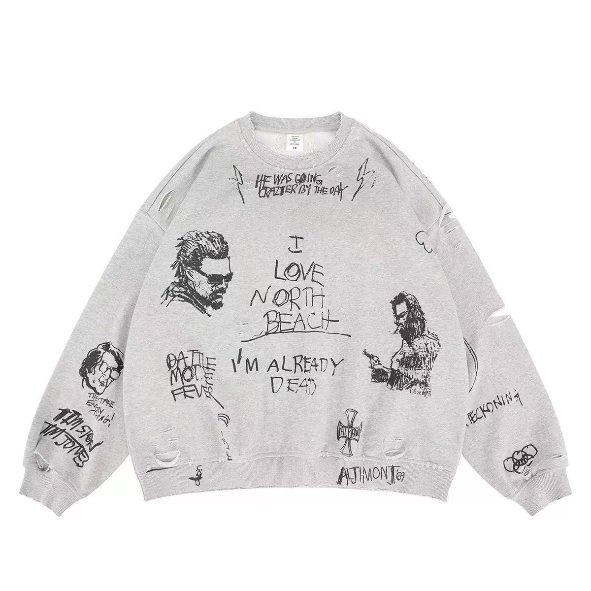 American Vintage Faded Distressed Fleece Destroyed Sweatshirt