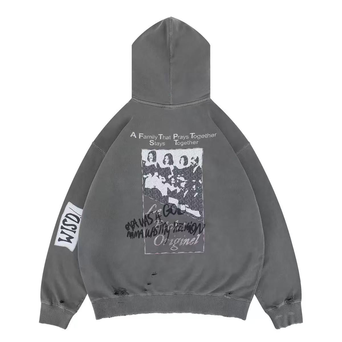American Streetwear Distressed Destroyed Hoodie
