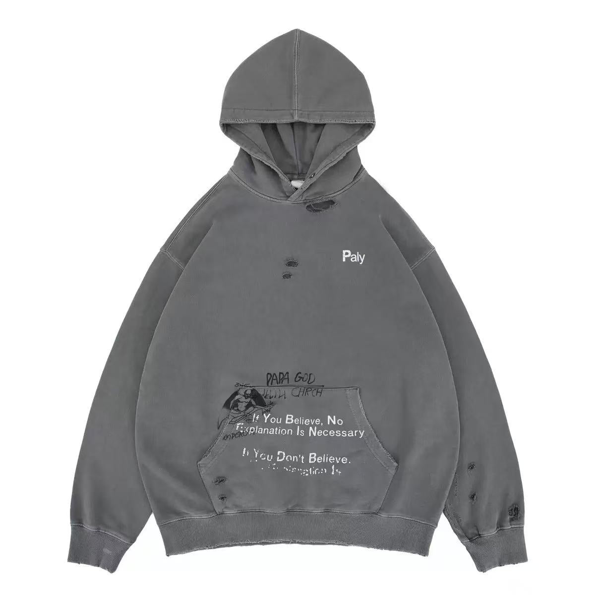 American Streetwear Distressed Destroyed Hoodie