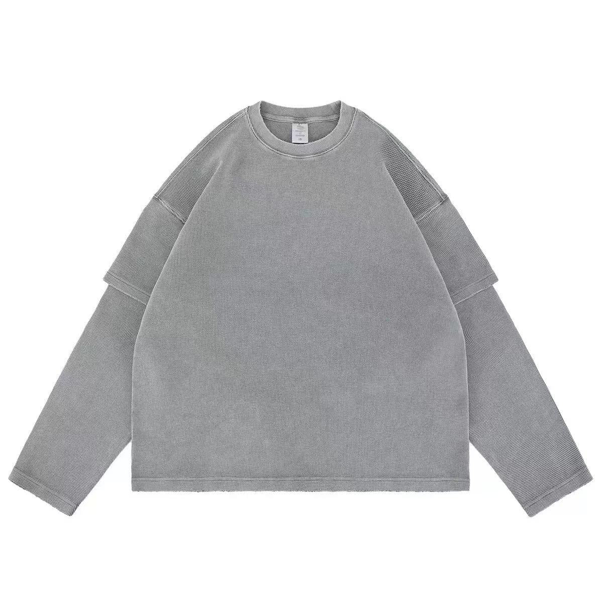 Vintage American Waffle Knit Layered-Look Sweatshirt