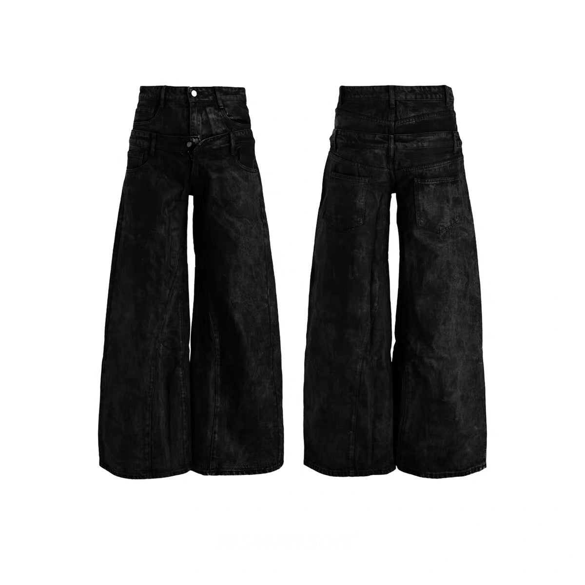 Omirad Double-Waist Washed Wide-Leg Jeans