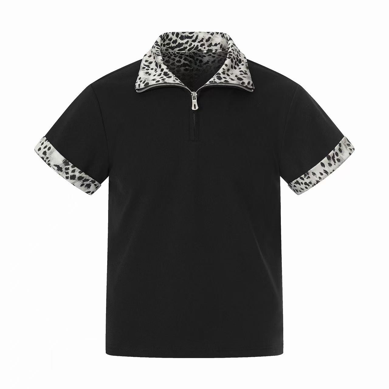 Omirad “Leopard Trim Zip Polo”