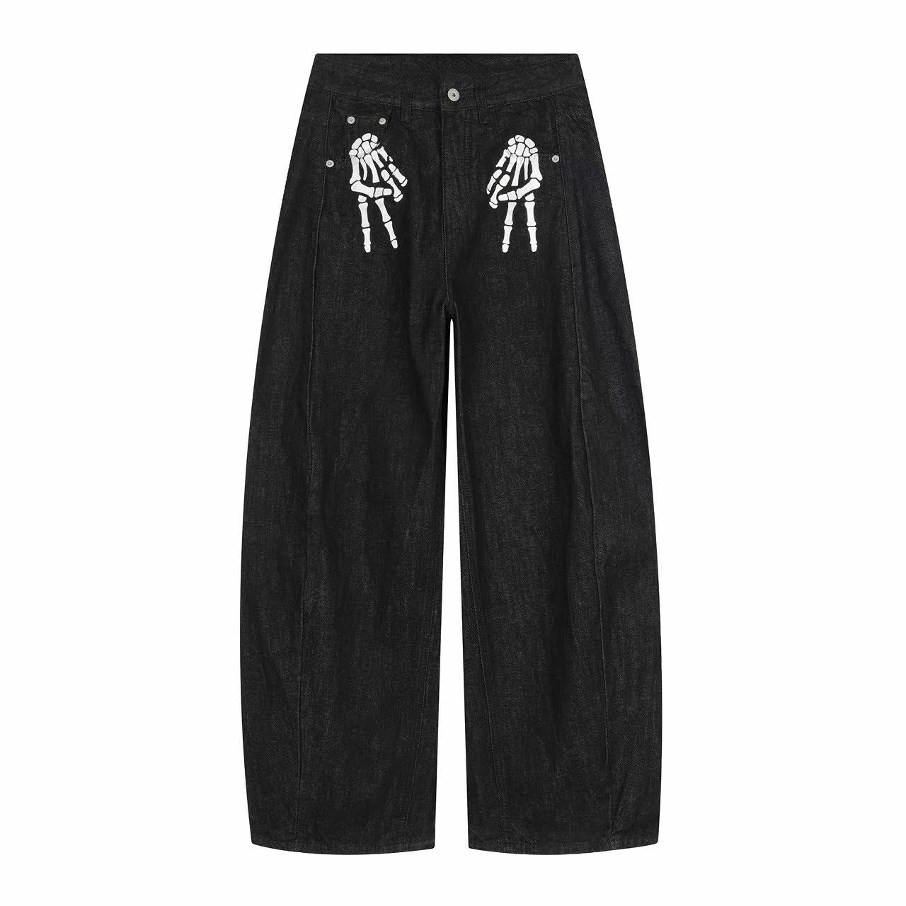 Omirad Skeleton Graphic Wide-Leg Denim Pants