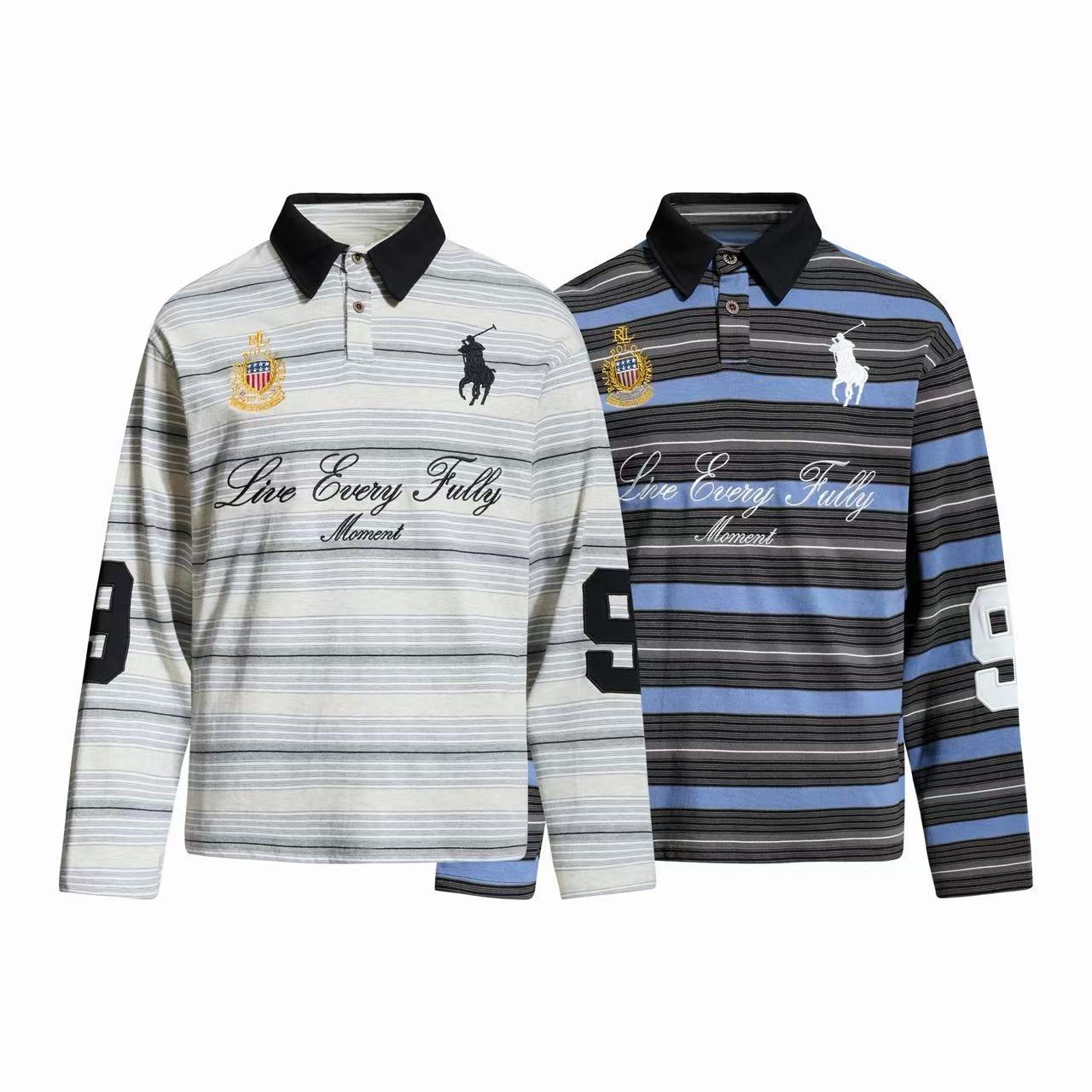 Omirad Striped Embroidered Rugby Polo Long Sleeve