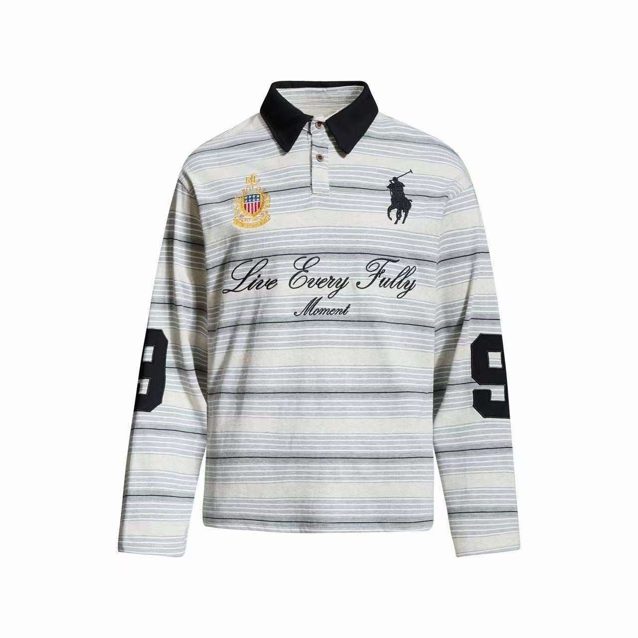 Omirad Striped Embroidered Rugby Polo Long Sleeve