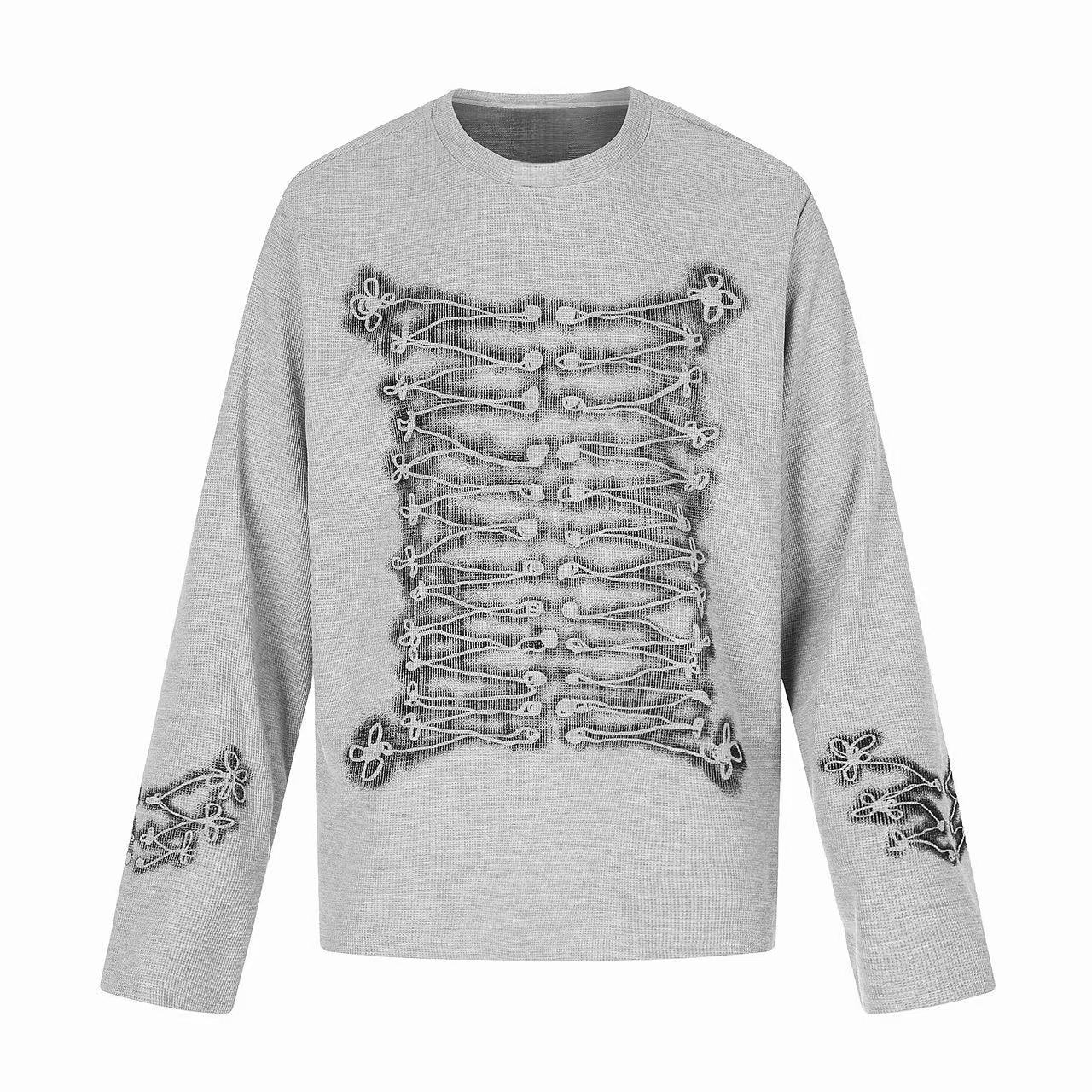 Omirad Vintage Skeleton Graphic Waffle Long Sleeve Tee