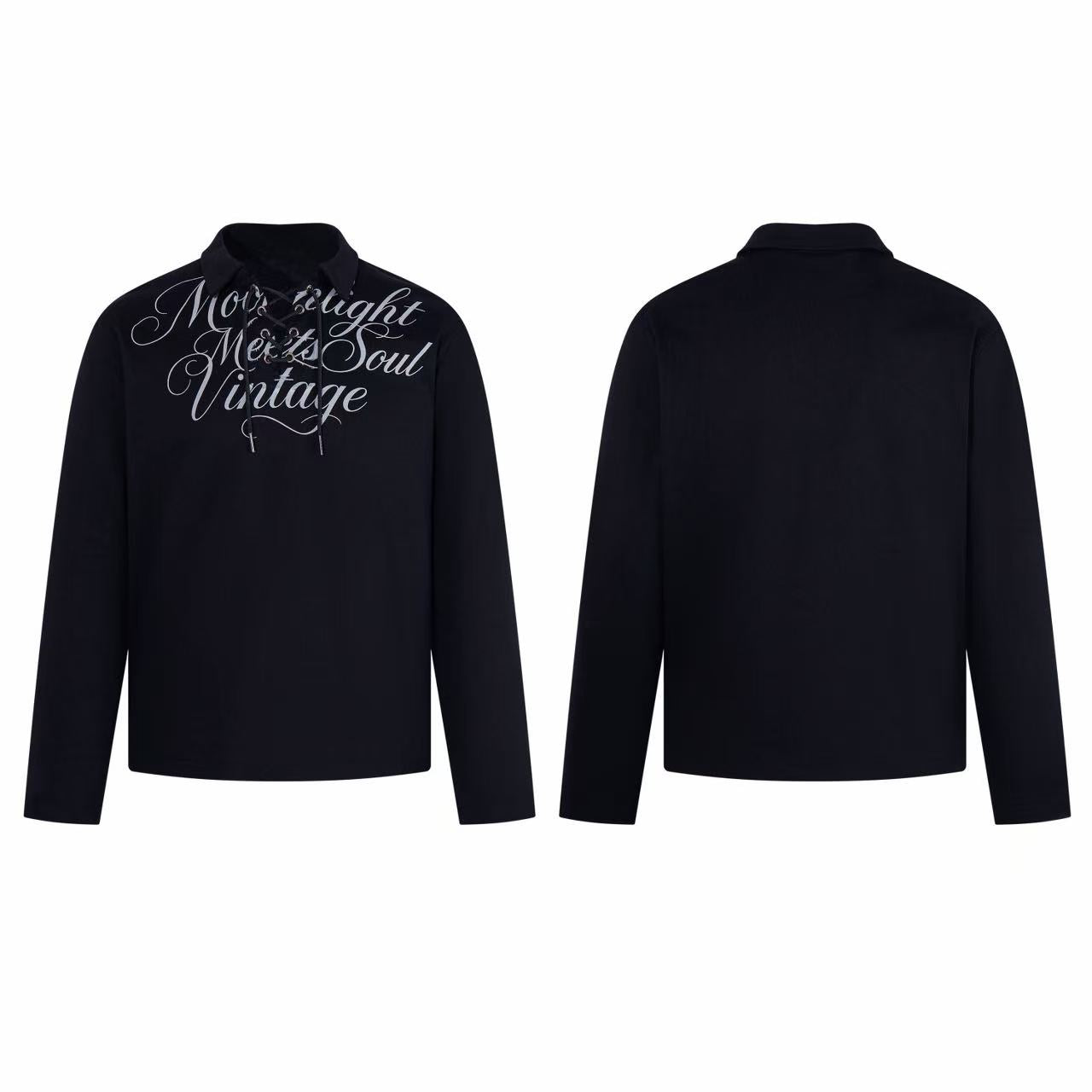 Omirad Lace-Up Graphic Polo Long Sleeve