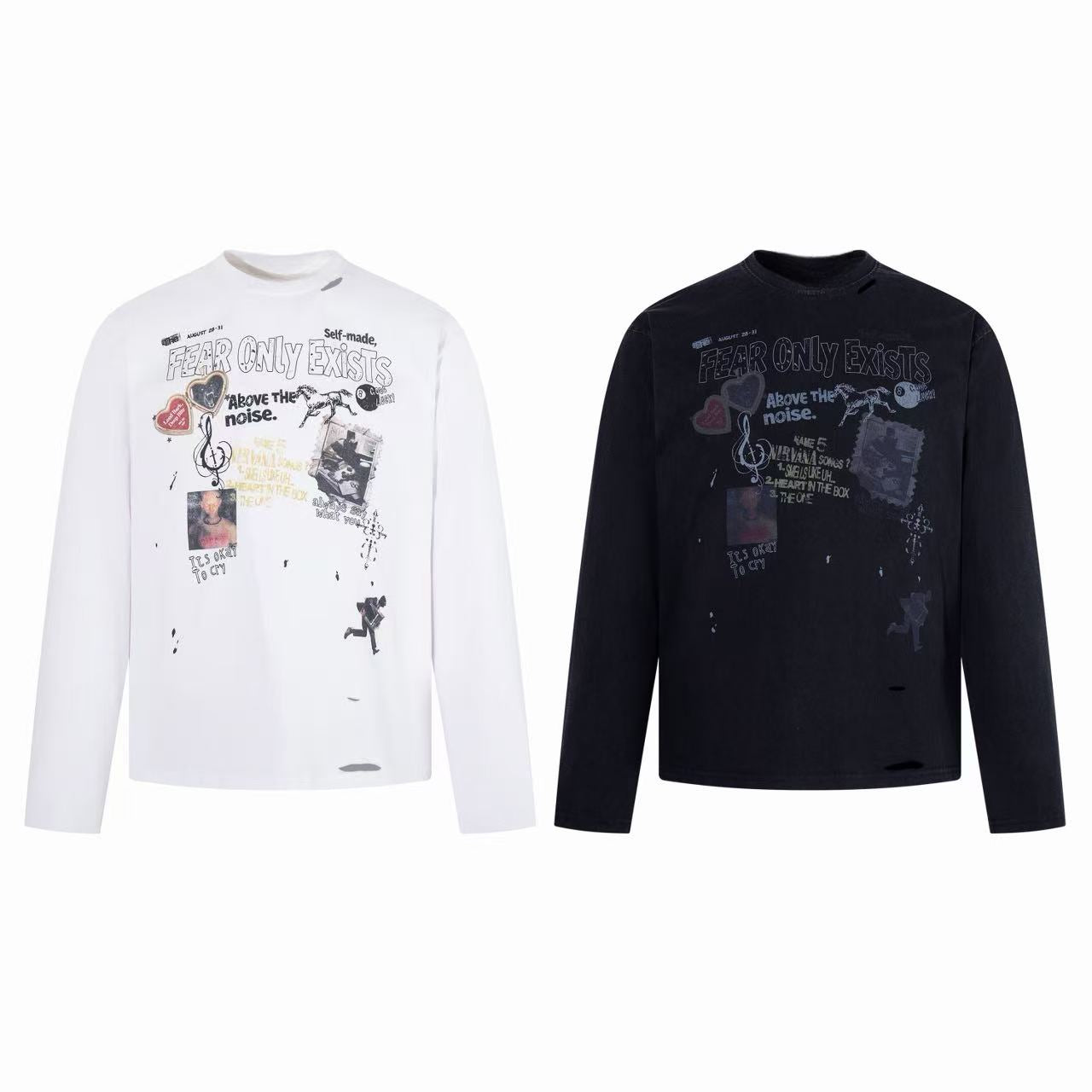Omirad Fear Only Exists Distressed Long Sleeve Tee