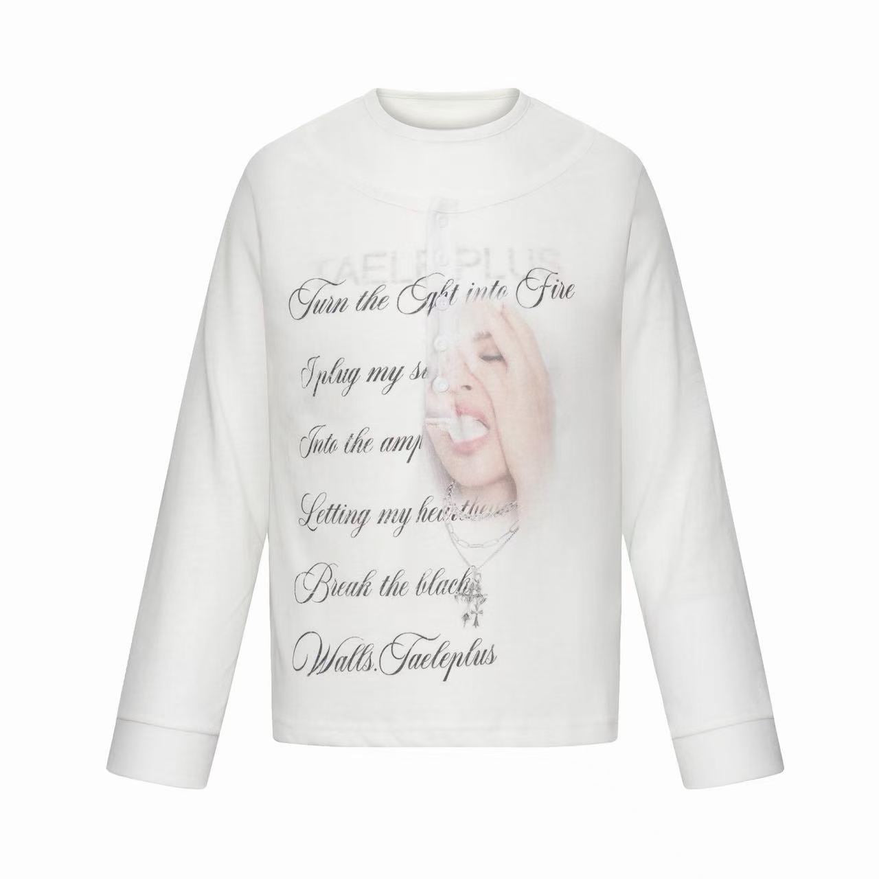 Omirad Faded Portrait Henley Long Sleeve Tee