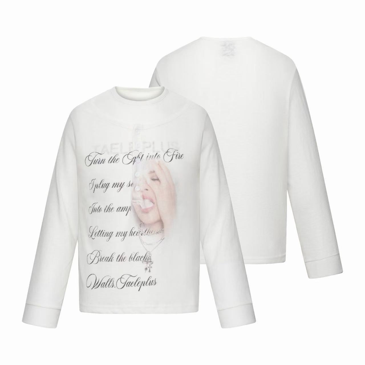 Omirad Faded Portrait Henley Long Sleeve Tee