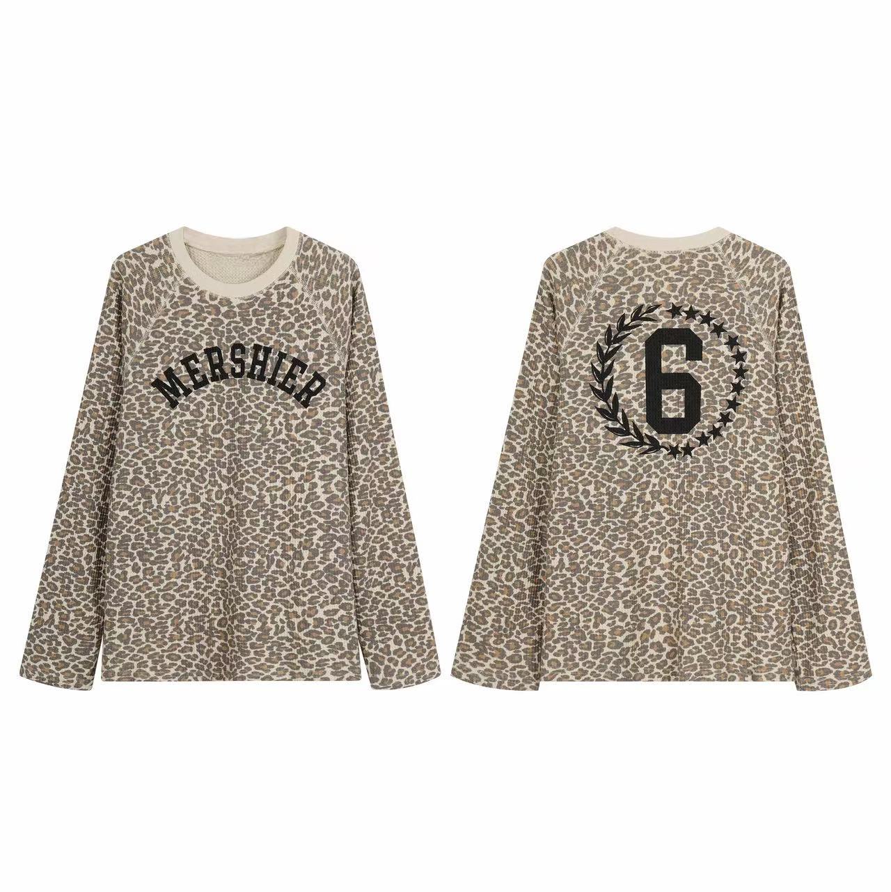 Omirad Leopard Varsity Graphic Long Sleeve Tee