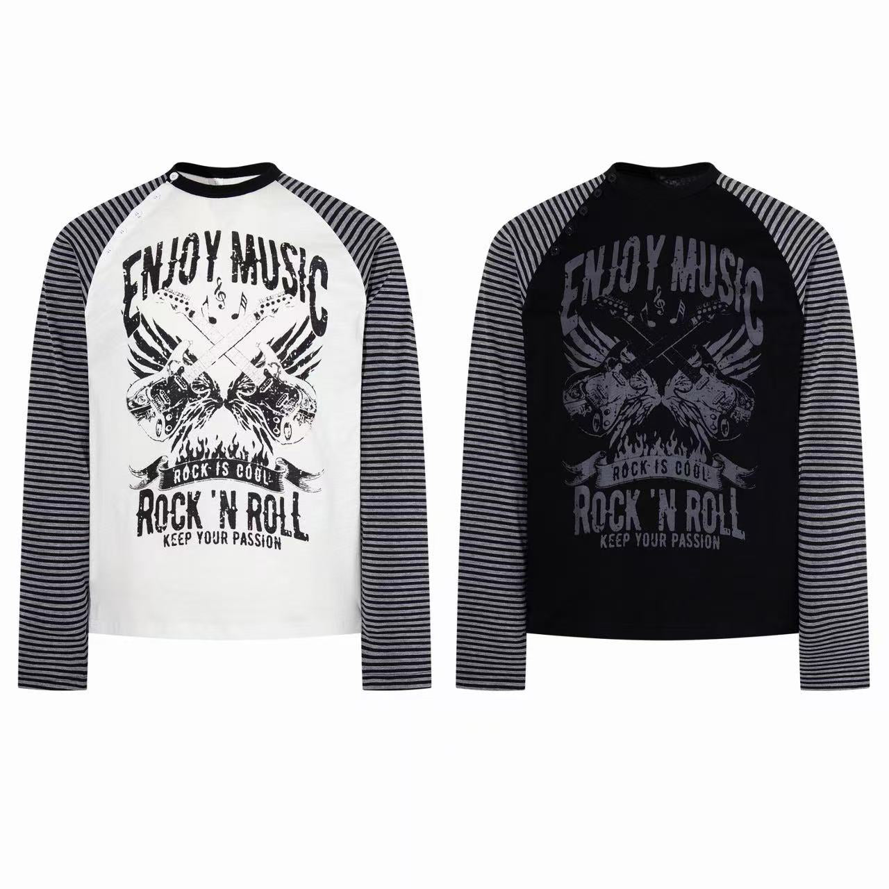Omirad Rock Music Striped Raglan Long Sleeve Tee
