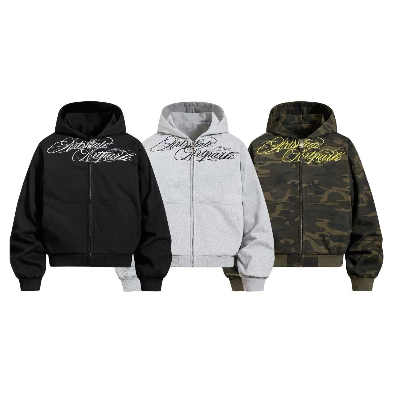 Omirad Script Graphic Zip-Up Hoodie