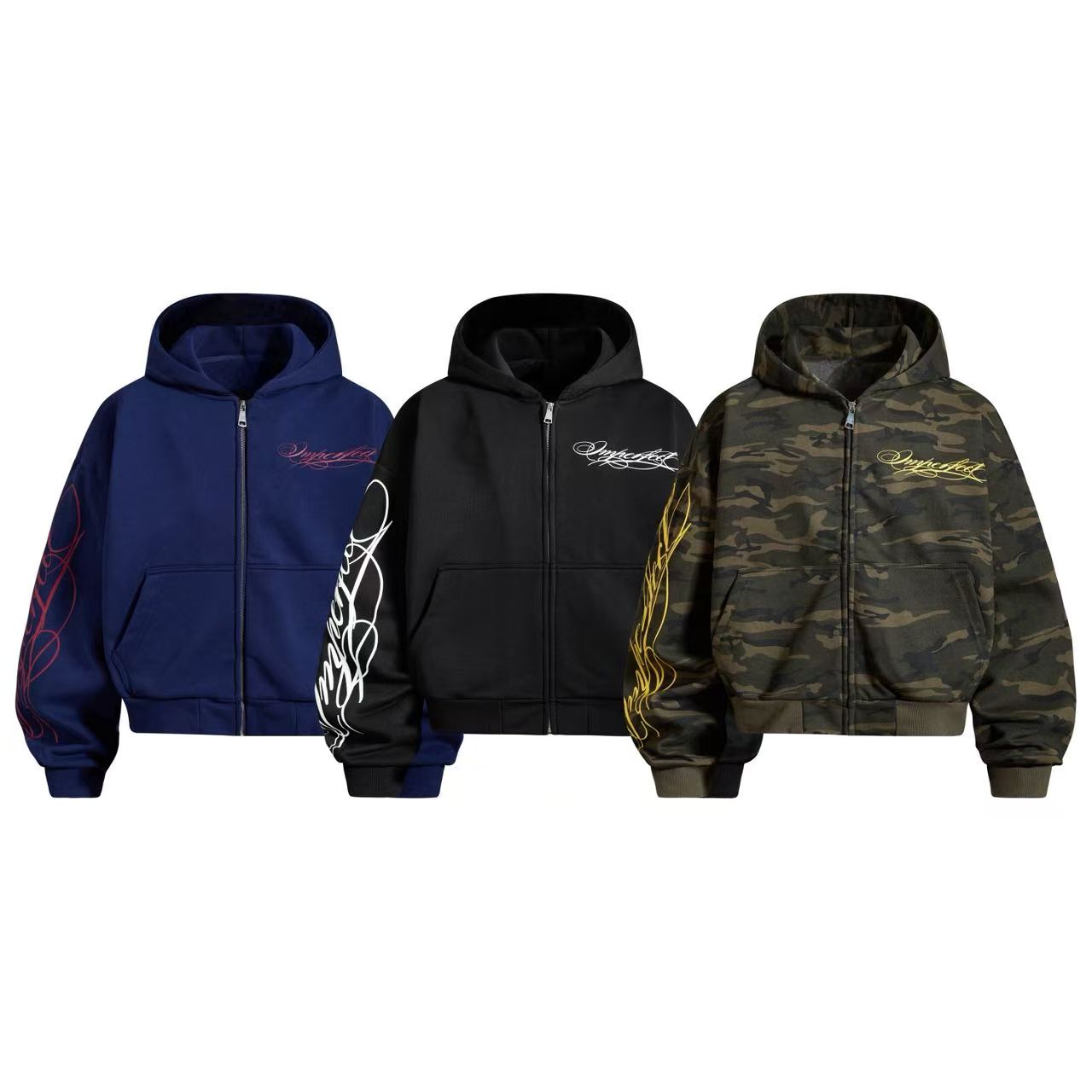Omirad Script Sleeve Zip-Up Hoodie