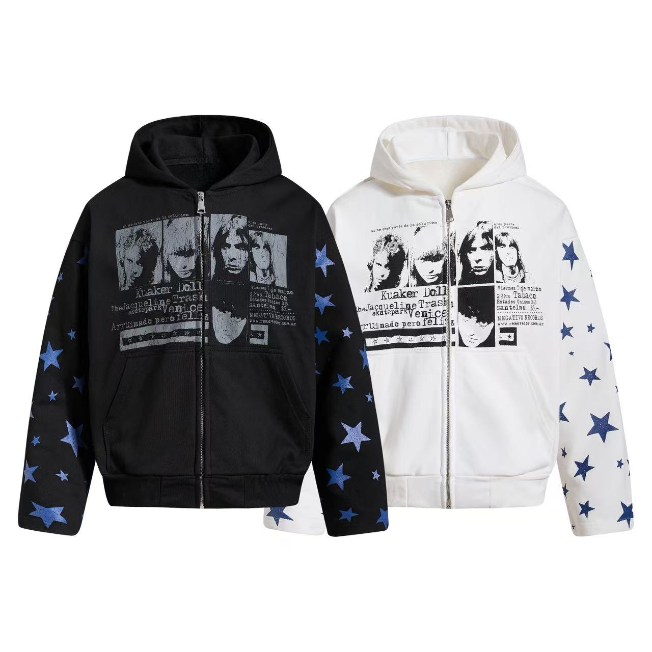 Omirad Star Sleeve Graphic Zip-Up Hoodie