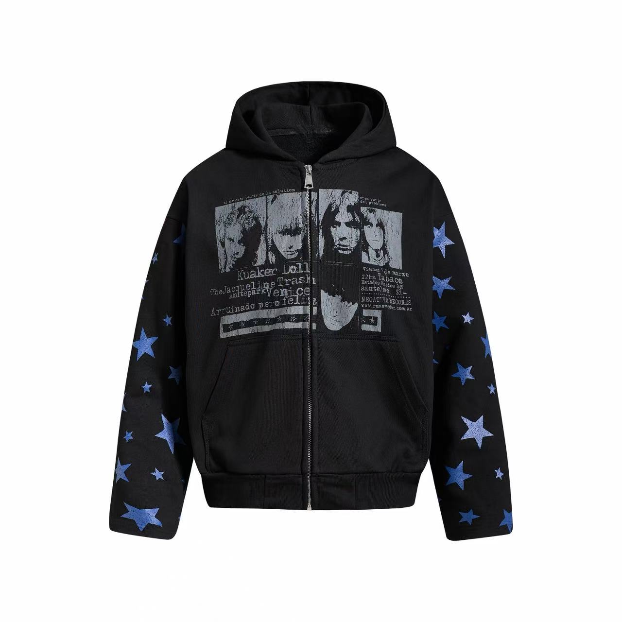 Omirad Star Sleeve Graphic Zip-Up Hoodie
