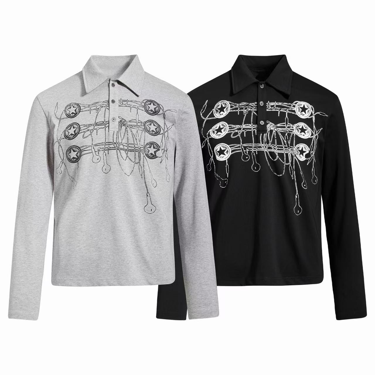 Omirad Star Hardware Graphic Polo Long Sleeve