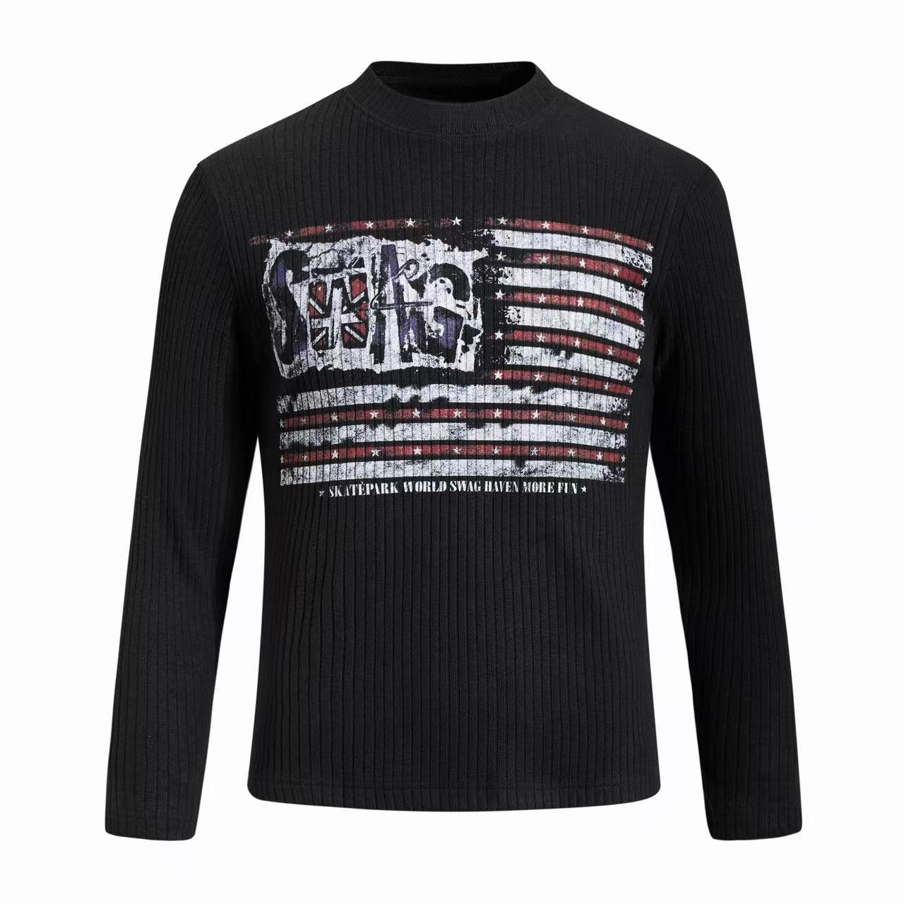 Omirad Distressed Flag Ribbed Long Sleeve Tee