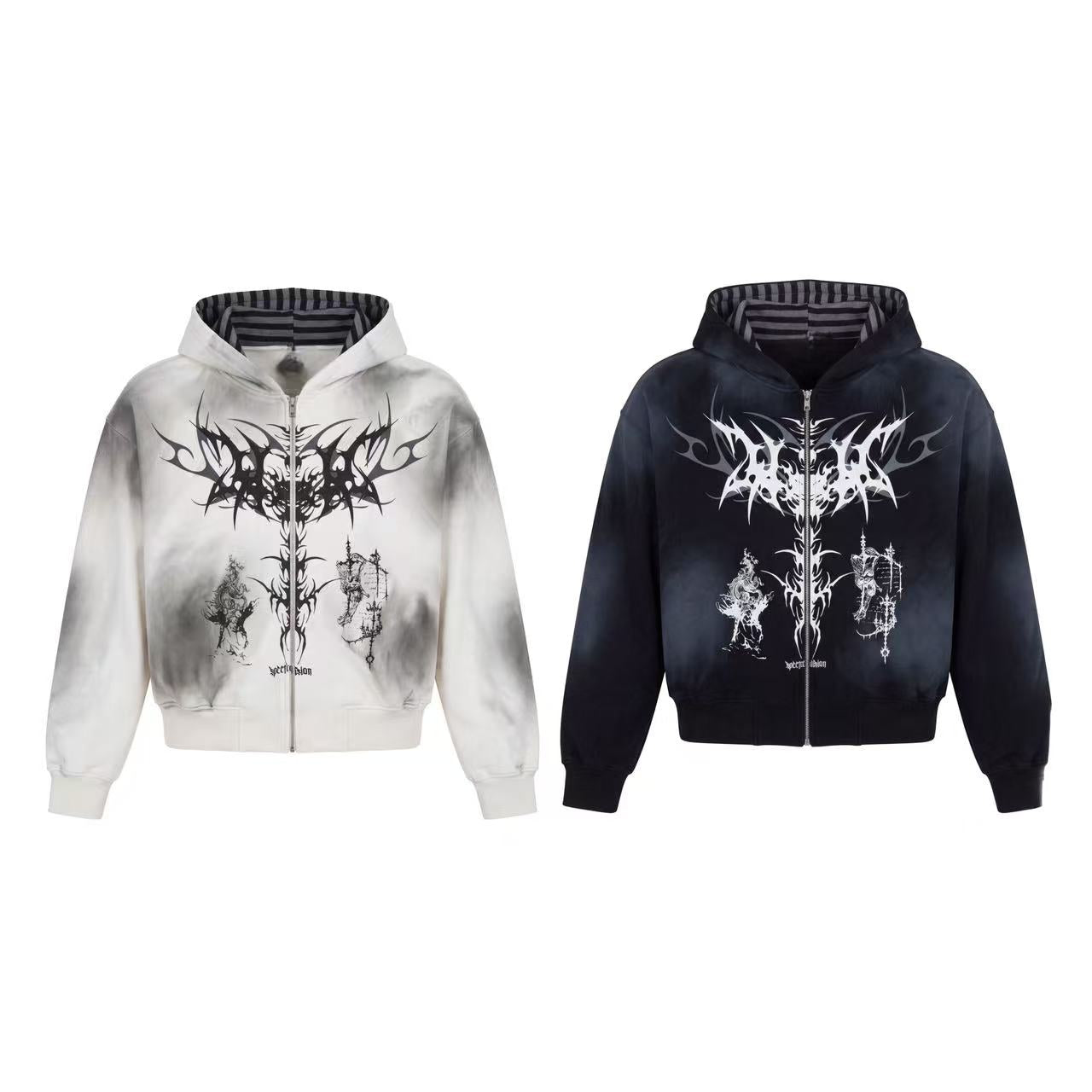 Omirad Tribal Graphic Washed Zip-Up Hoodie