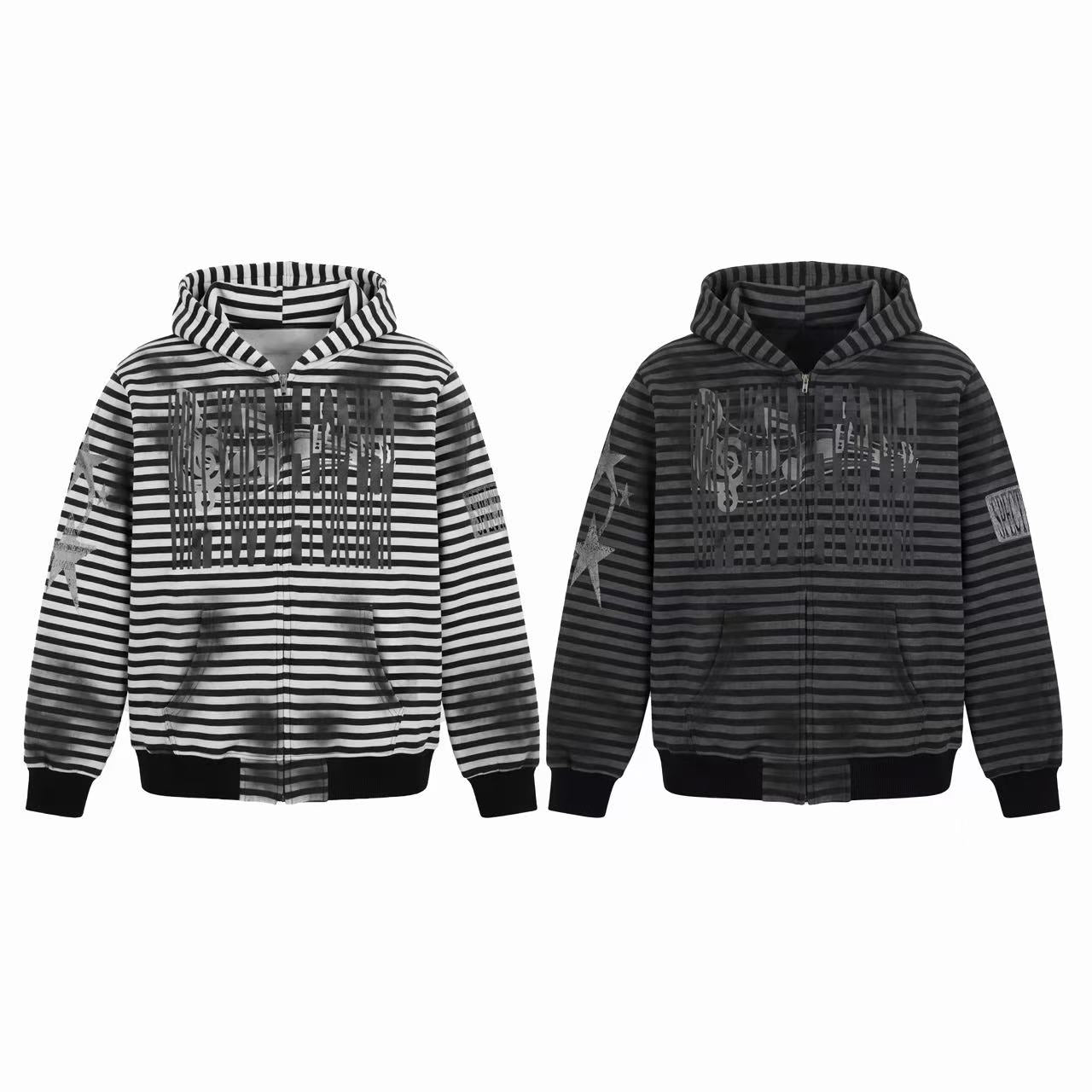 Omirad Striped Graphic Zip-Up Hoodie