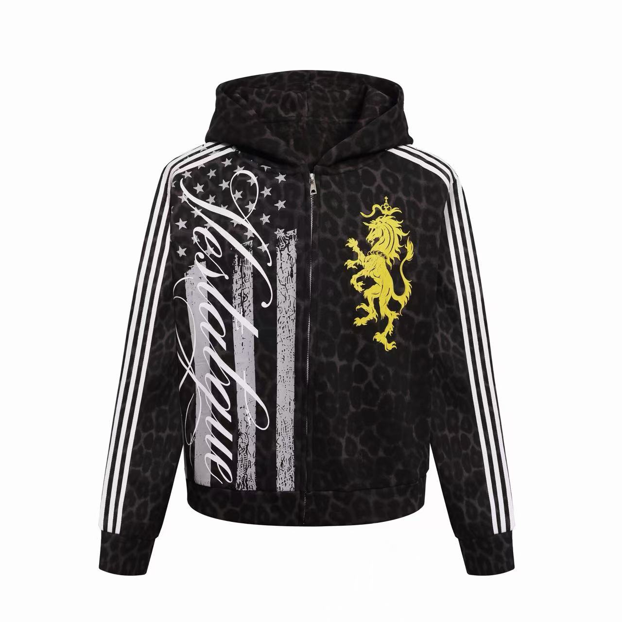 Omirad Leopard Crest Stripe Zip-Up Hoodie