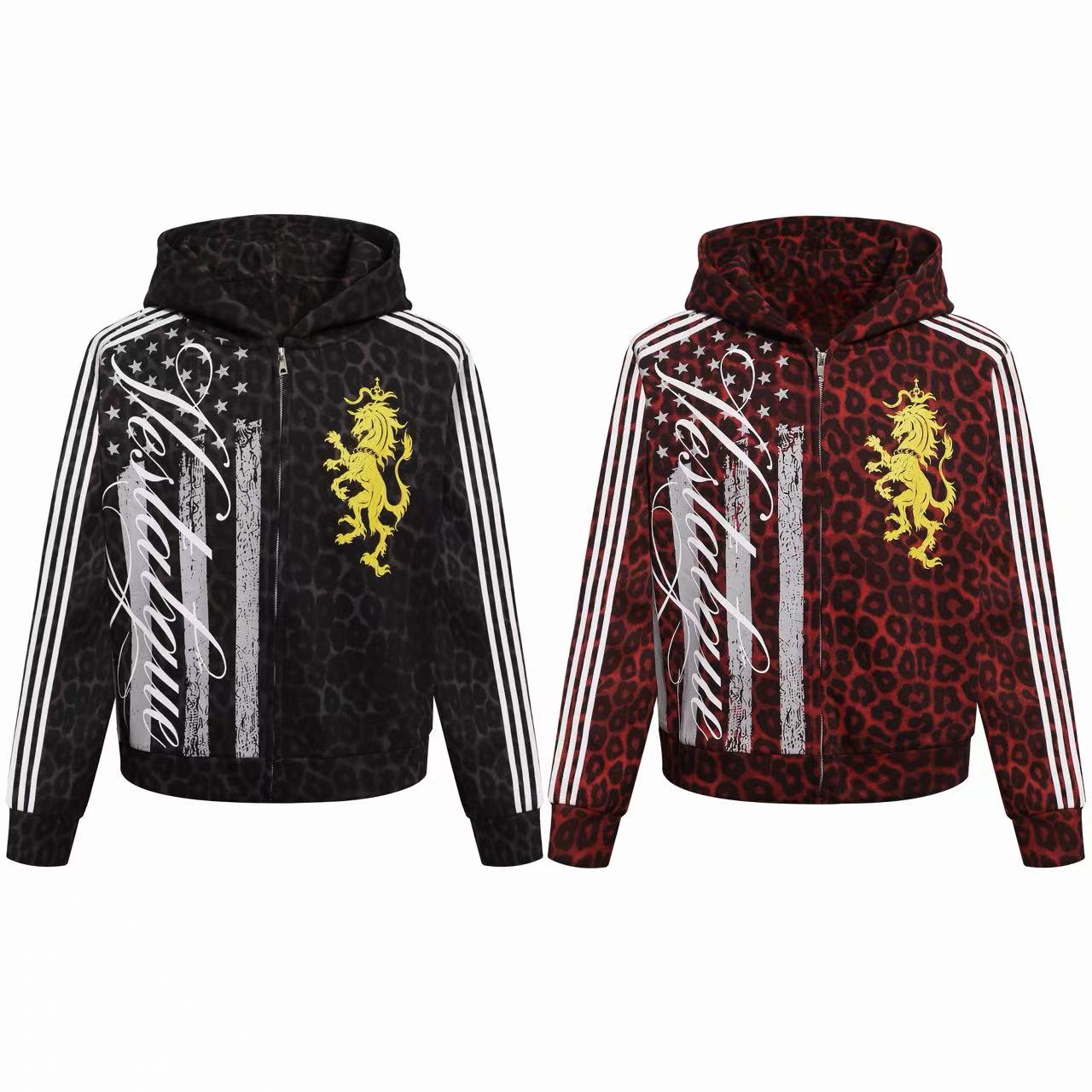 Omirad Leopard Crest Stripe Zip-Up Hoodie