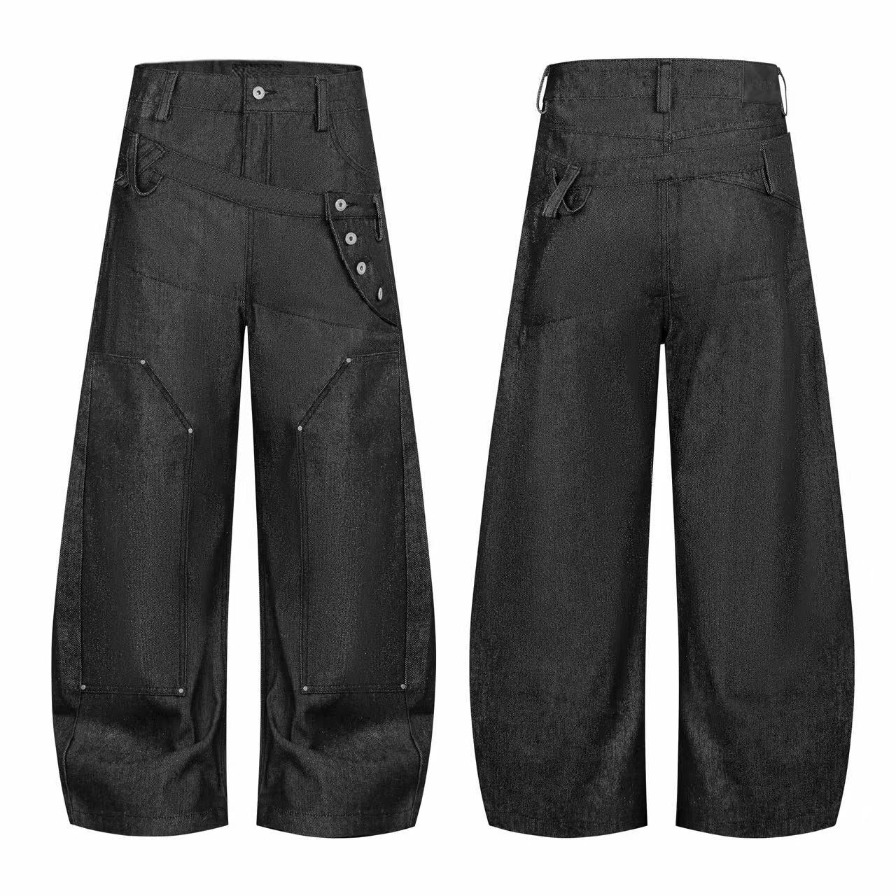 Omirad Asymmetric Strap Panel Wide-Leg Jeans