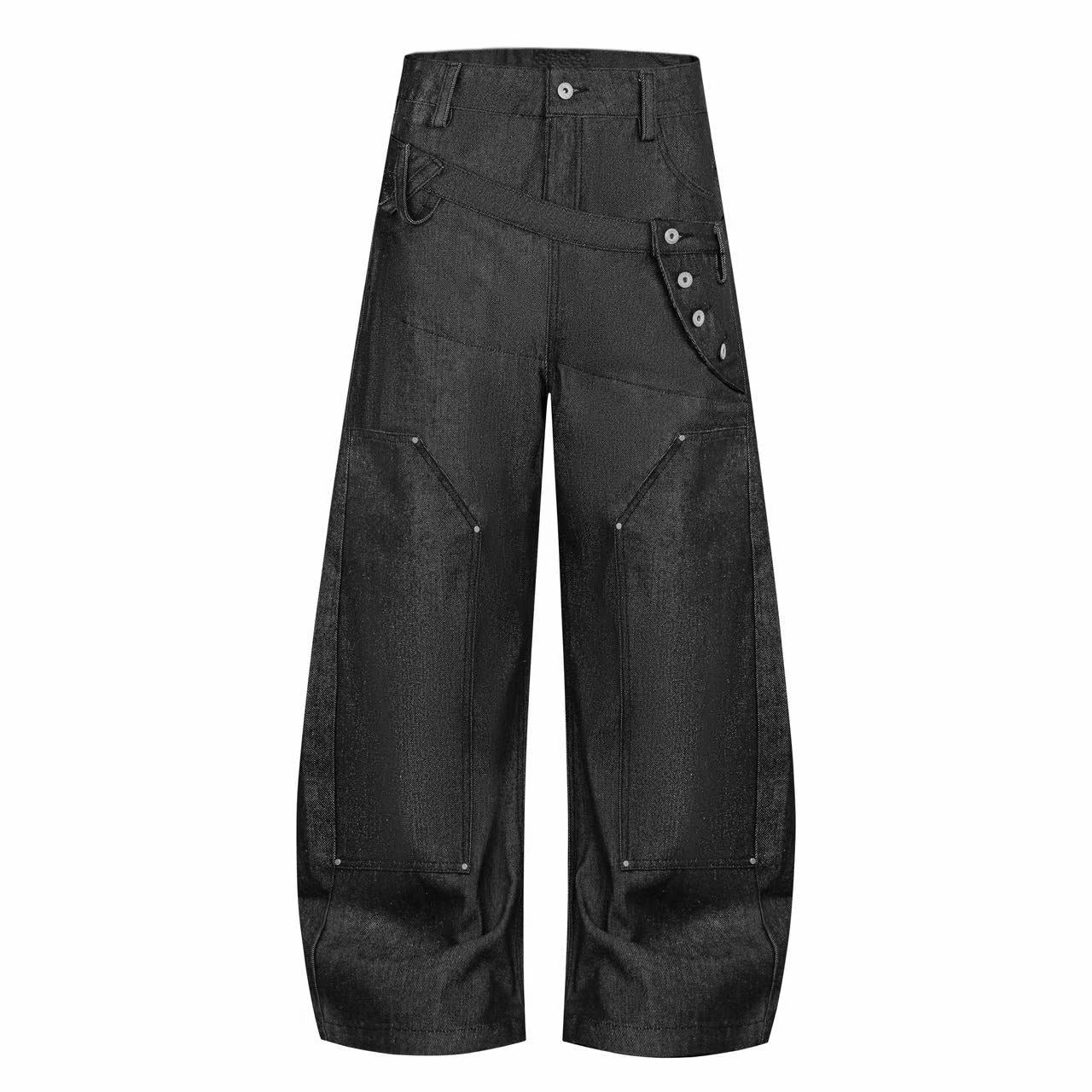 Omirad Asymmetric Strap Panel Wide-Leg Jeans