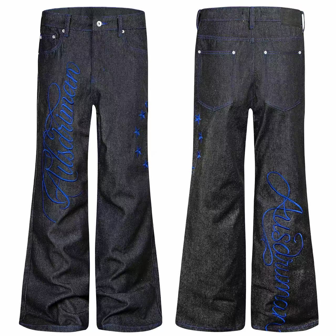 Omirad Blue Script Star Wide-Leg Jeans