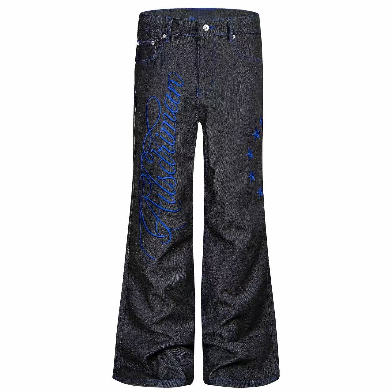 Omirad Blue Script Star Wide-Leg Jeans