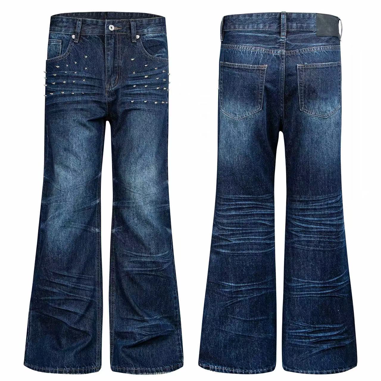 Omirad Studded Washed Wide-Leg Jeans