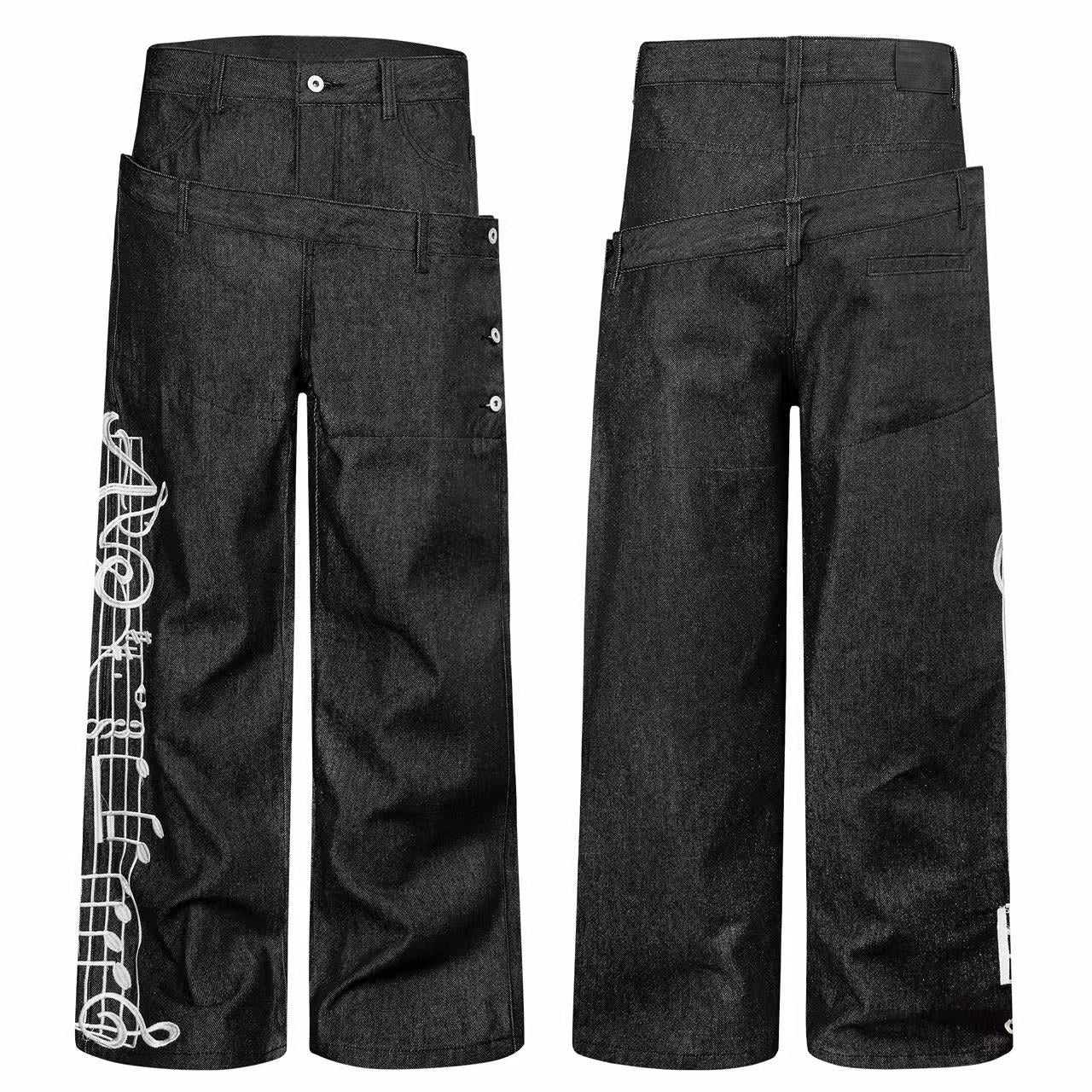 Omirad Music Note Layered Wide-Leg Jeans
