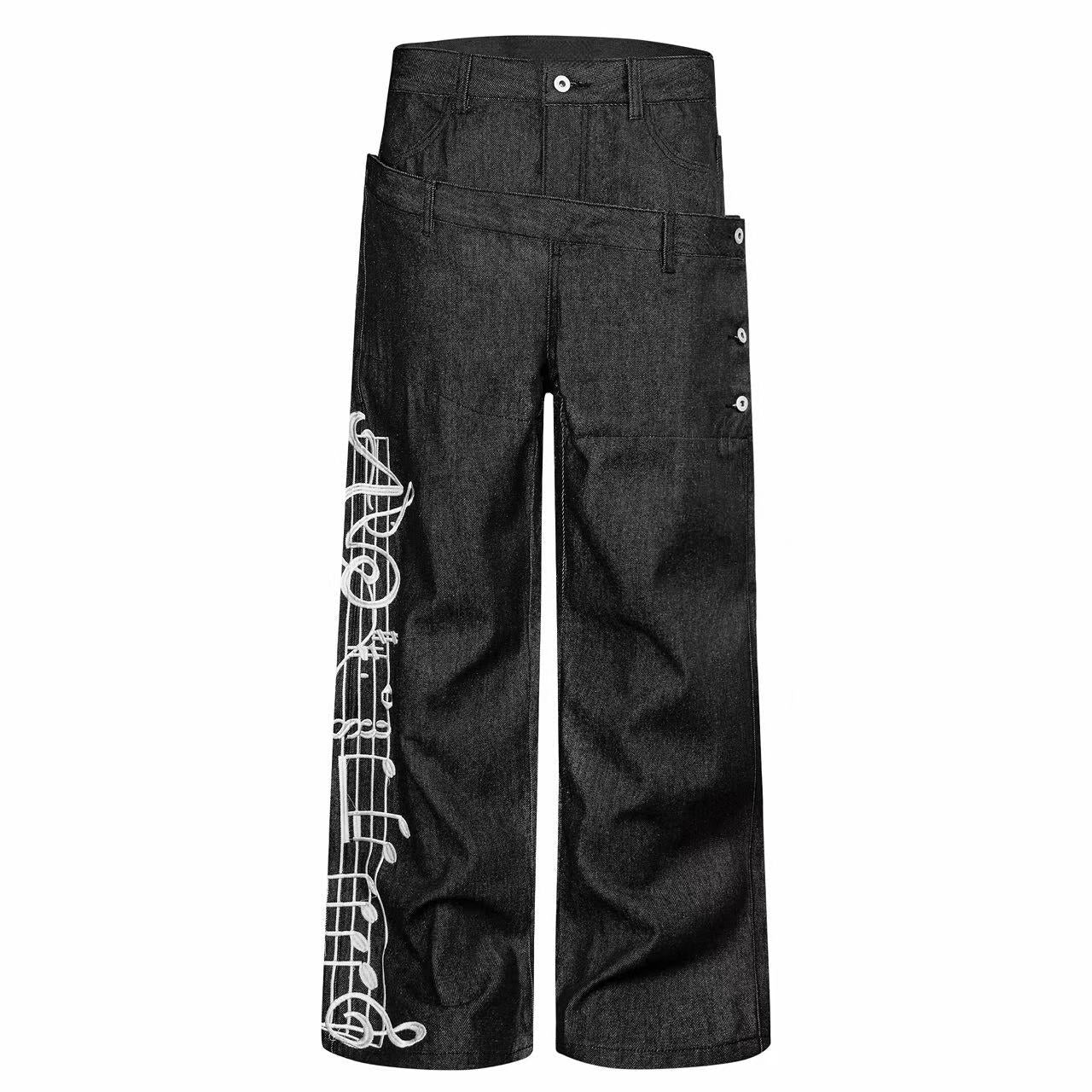 Omirad Music Note Layered Wide-Leg Jeans