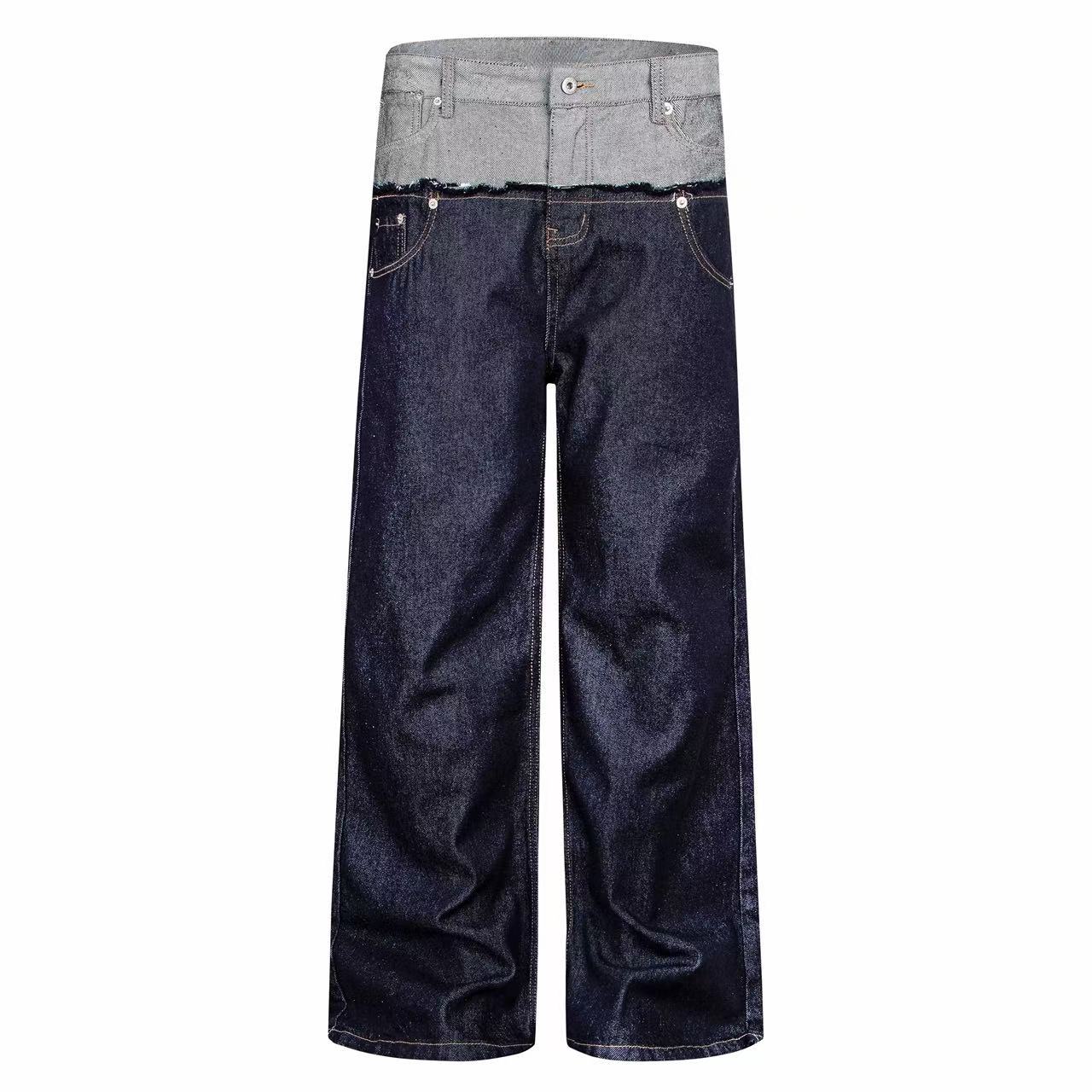 Omirad Contrast Waist Embroidered Wide-Leg Jeans